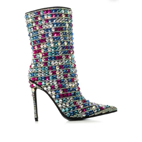 AZALEA WANG Kensley Multi Crystal Embellished Stiletto Heel Bootie NWB SZ 6 - Picture 3 of 5
